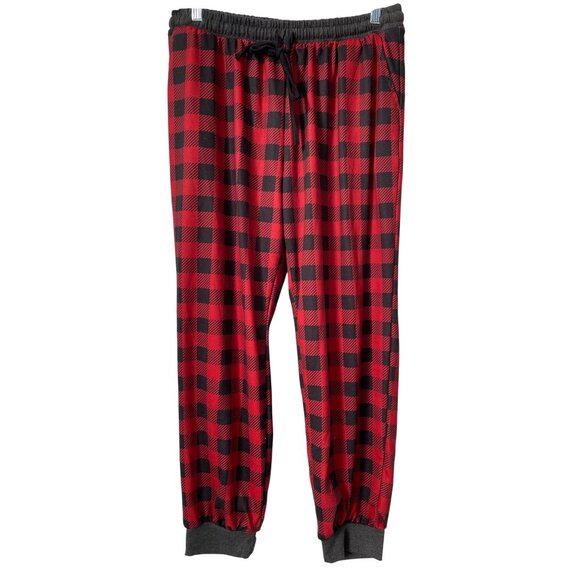 Daisy Rae Elastic Waist Plaid Jogger Pants Womens XL Red Black Lounge Lumberjack - Picture 1 of 6
